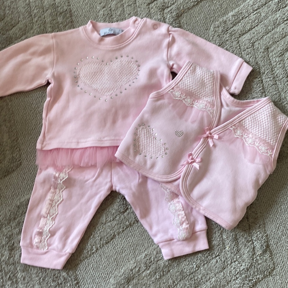 Beau kid 3 piece outfit, pink, crystals, lace